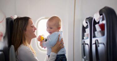 Mother with baby on plane